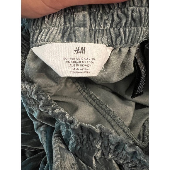 H&M Kids Crushed Velvet Pants Wide Leg Olive Green Girls Size 10 - Picture 2 of 5